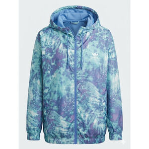 Adidas Originals Vintage Y2K Fern Print Windbreaker Jacket Blue Purple M Hooded